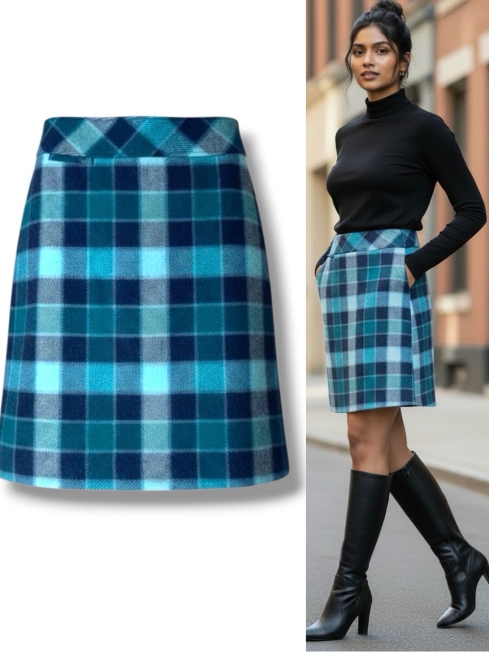 L.L. BEAN Tartan Plaid Mini Skirt Favorite Navy Teal Size 8